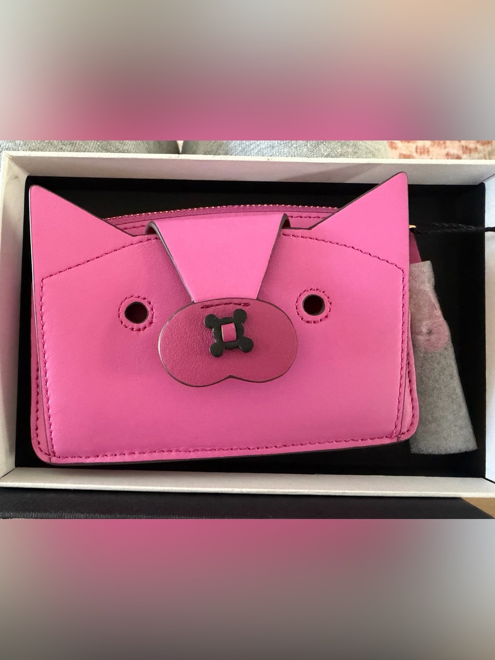 NIB RARE Anya Hindmarch Fuscia Pink Fox Small Wallet Card Case